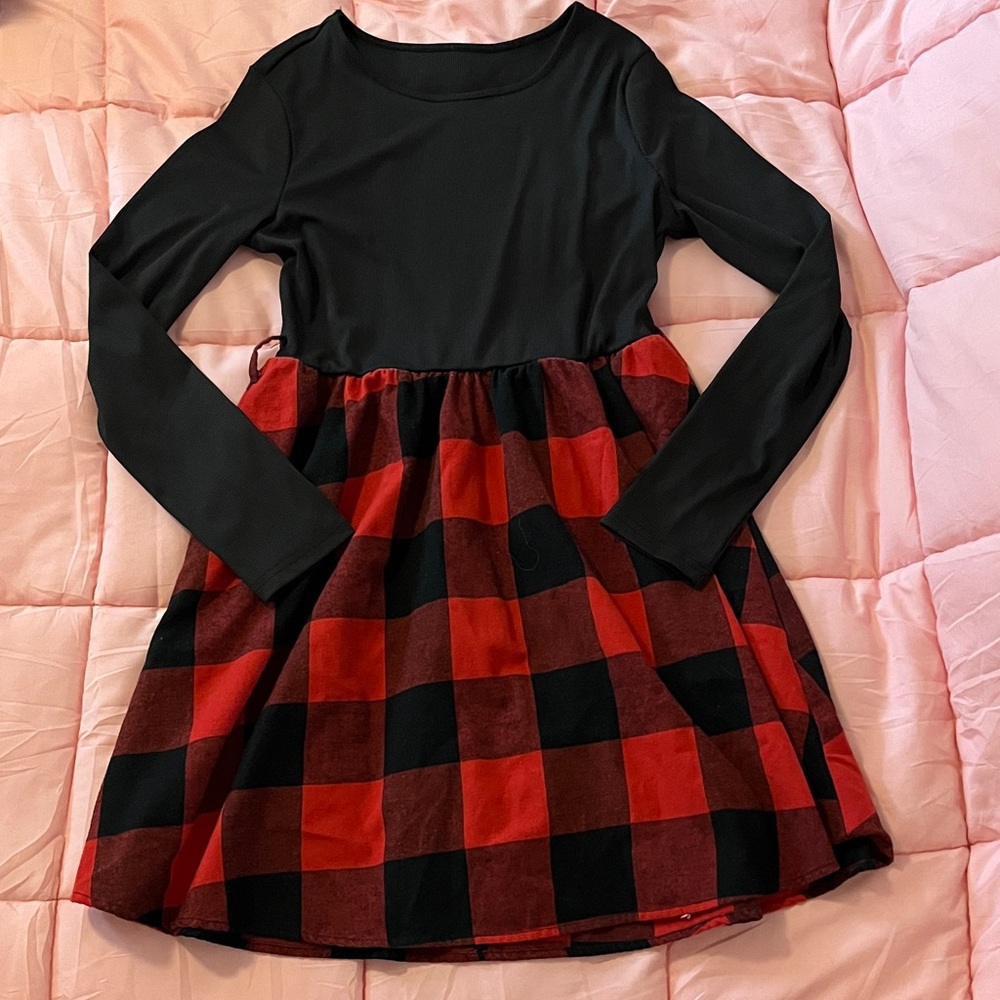 SHEIN Plaid Black and Red Long Sleeve Dress